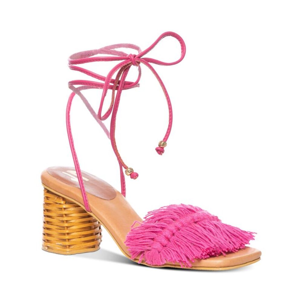 SILVIA COBOS Womens Pink Wrapping Ankle-Tie Fringed Canasto Sandals Shoes 5